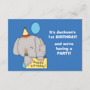 Invitación Baby Elephant Fiesta de primer cumpleaños