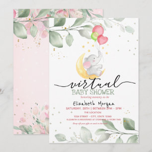 Invitación Baby Elephant Moon Globons Virtual Baby Shower