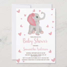 Invitación Baby Elephant Rubor Pink Floral Baby Shower Photo