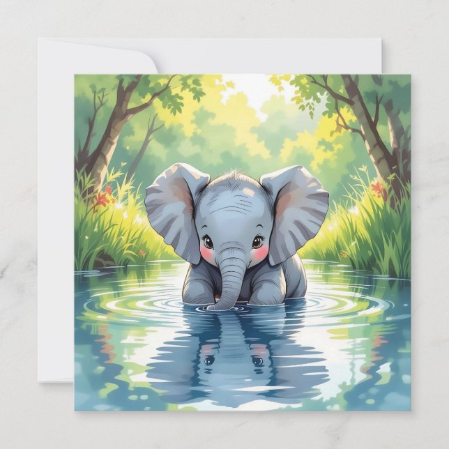 Invitación Baby Elephant Themed | First Birthday Party (Anverso)