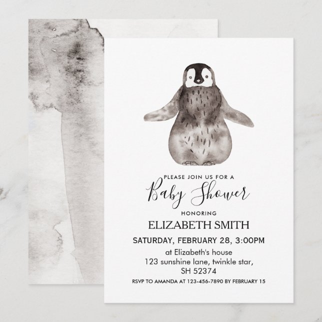 Invitación Baby Emperor Penguin Winter Baby Shower (Anverso / Reverso)