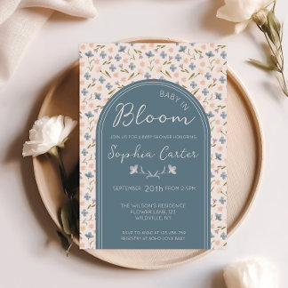 Invitación Baby en flor, baby shower de flor silvestre azul