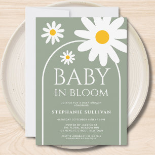 Invitación Baby en Flor Daisy Sage Verde Baby Shower