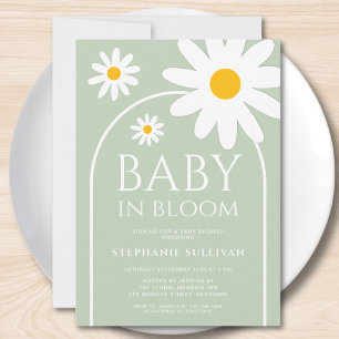 Invitación Baby en Flor Daisy Verde Baby Shower