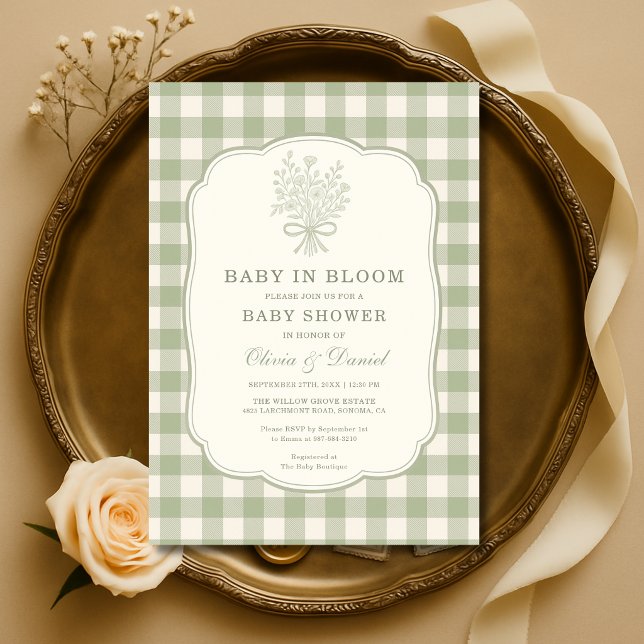 Invitación Baby en Flor Gingham Fiesta de Bebé para Parejas (Subido por el creador)
