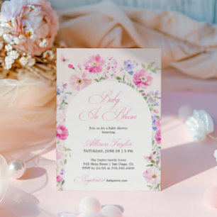 Invitación Baby En Flor Pastel Rosa Arco Floral Baby Shower