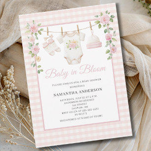 Invitación Baby En Flor Rosa Ropa De Bebé En Cuerda Fiesta De