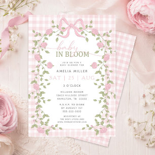 Invitación Baby en Floración Fiesta de Bebé de Cuadrillé Rosa