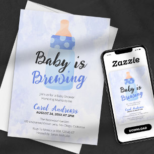 Invitación Baby está preparando agua de botella azul Acuarela
