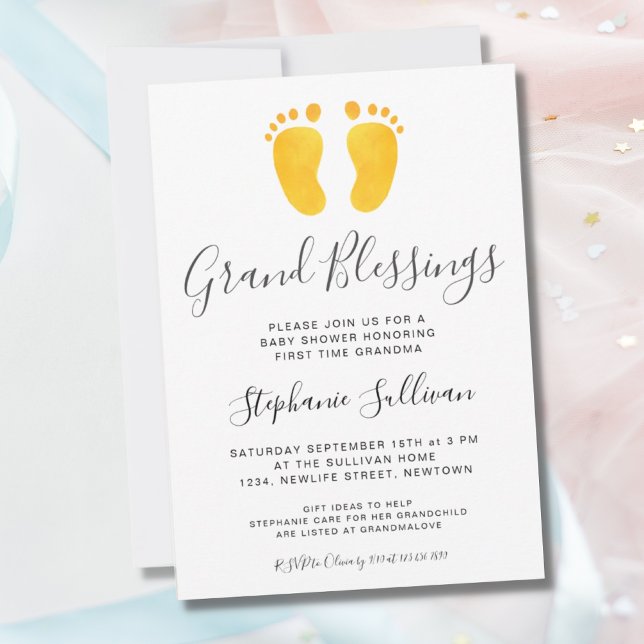 Invitación Baby Feet Yellow Grandma Baby Shower (Subido por el creador)