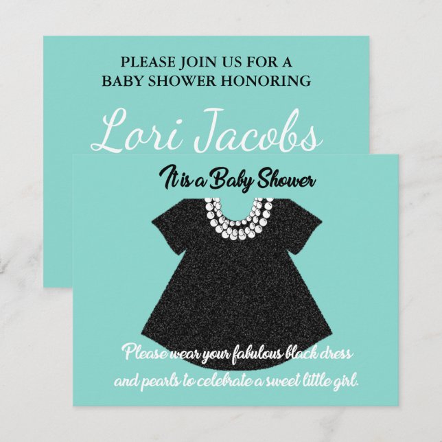 Invitación BABY Fiesta de Baby Shower de pequeño vestido negr (Anverso / Reverso)
