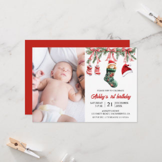 Invitación Baby first birthday Christmas themed
