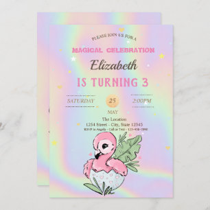 Invitación Baby Flamingo, cumpleaños holográfico