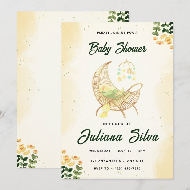 Invitación Baby Floral Baby Shower (Anverso / Reverso)