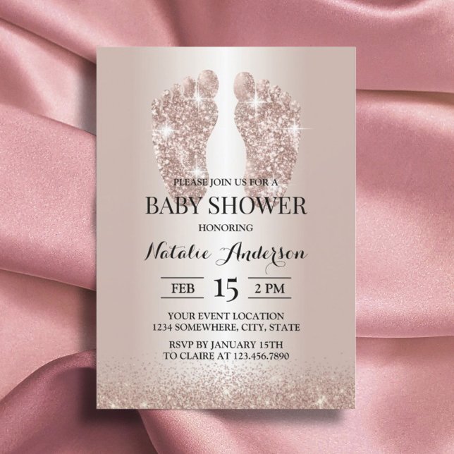 Invitación Baby Foot Moderno Rosa Gold Purpurina Baby Shower (Subido por el creador)