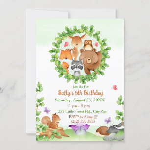 Invitación Baby Forest Animals Con Raccoon Squirrel