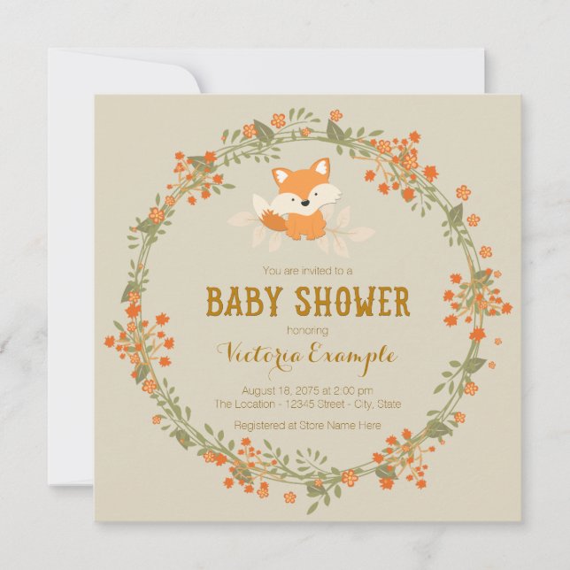 Invitación Baby Fox del Bosque Baby Shower (Anverso)
