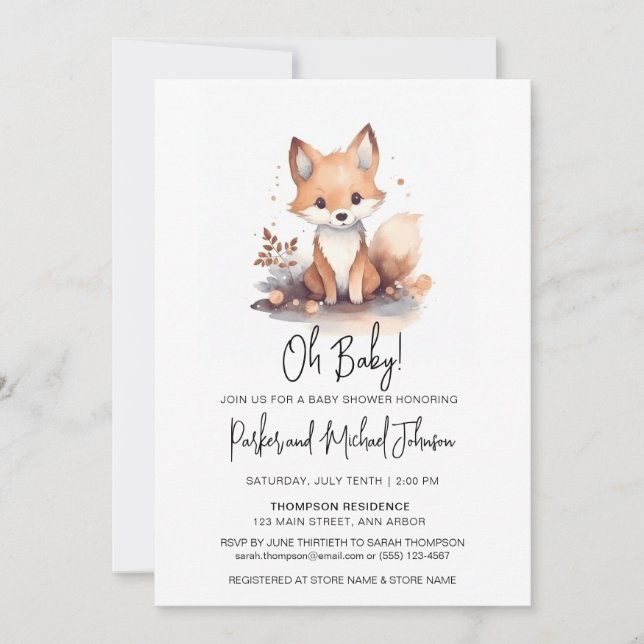 Invitación Baby Fox Woodland Animal Baby Shower (Anverso)