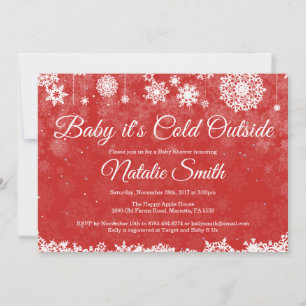 Invitación Baby Fuera Hace Frío Aforismo Rojo para Baby Showe