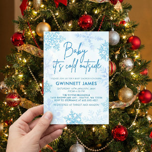 Invitación Baby Fuera Hace Frío Aforo Azul de Baby Shower