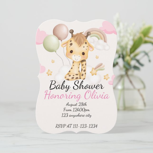 INVITACIÓN BABY GIRAFFE BABY SHOWER INVITATION (Anverso de pie)