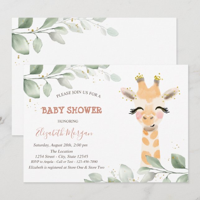 Invitación Baby Giraffe deja Baby Shower (Anverso / Reverso)