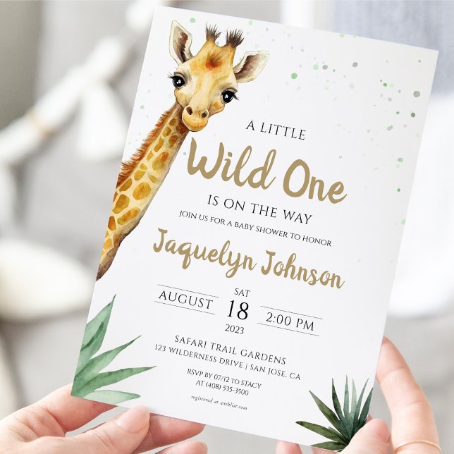 Invitación Baby Giraffe Wild One Safari Animal Baby Shower (A little wild one safari giraffe invite)