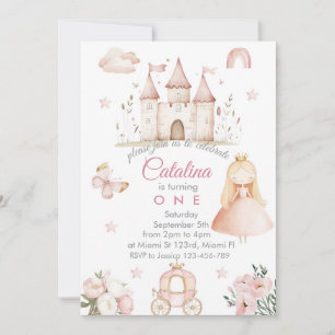 Invitación Baby Girl 1st Birthday Princess Invitation