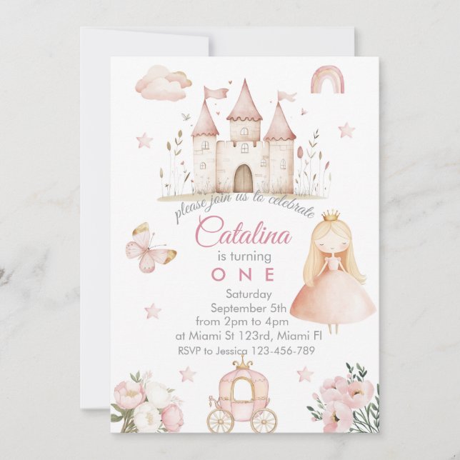 Invitación Baby Girl 1st Birthday Princess Invitation (Anverso)