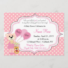 Invitación Baby Girl Bear Baby Shower