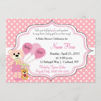 Invitación Baby Girl Bear Baby Shower