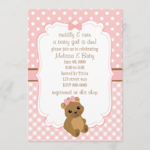 Invitación Baby Girl Bear Baby Shower