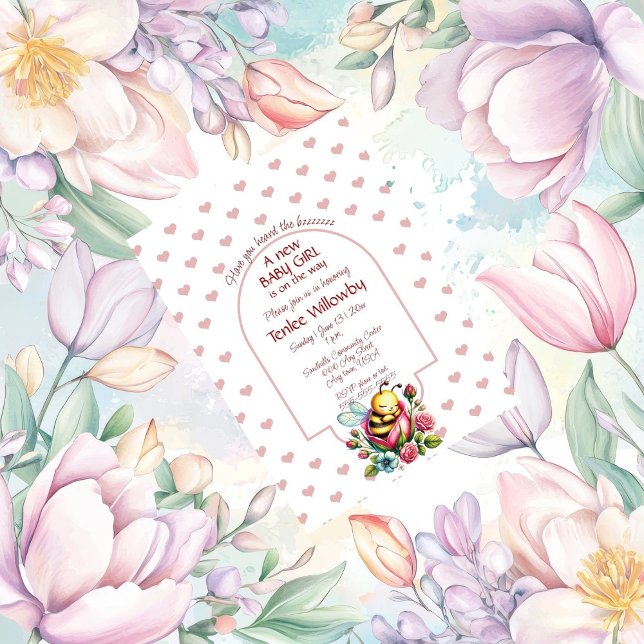 Invitación Baby Girl Bee Sleeping In a Rose (Subido por el creador)