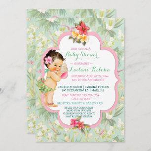 Invitación Baby Girl Bikini Tropical Luau Hawaiian Shell