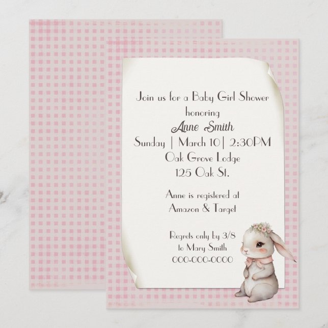 Invitación Baby Girl Boho Bunny Baby Shower (Anverso / Reverso)