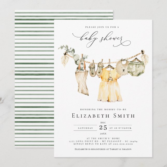 Invitación Baby Girl Boho Greenery Rustic Baby Shower (Anverso / Reverso)