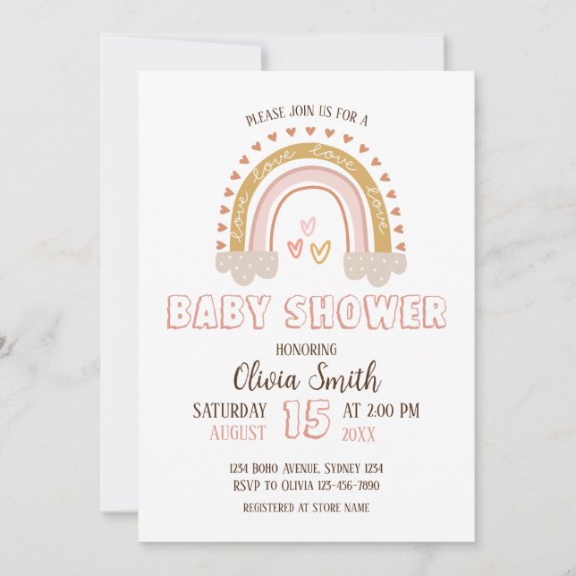 Invitación Baby Girl Boho Rainbow Baby Shower (Anverso)