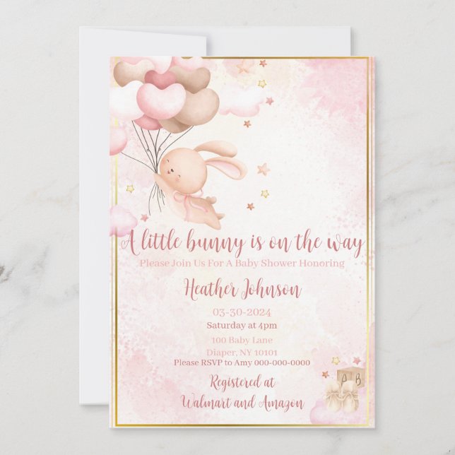 Invitación Baby Girl Bunny Baby Shower (Anverso)