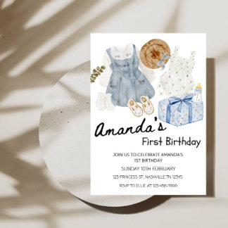 Invitación Baby Girl Clothes & Gift Box 1st Birthday Party