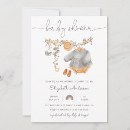 Invitación Baby Girl Clothesline Baby Shower