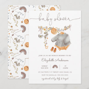 Invitación Baby Girl Clothesline Baby Shower