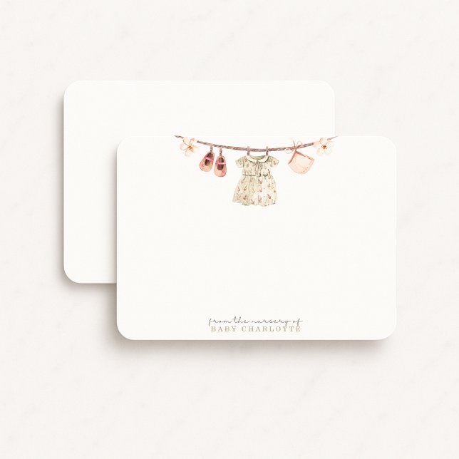 Invitación Baby Girl Clothesline Nursery Note Card (Subido por el creador)