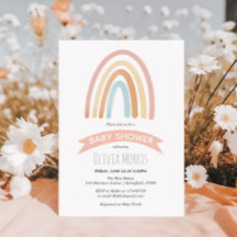 Baby Girl Cute Pink Boho Rainbow Baby Shower