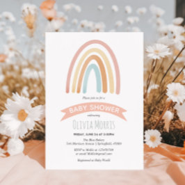 Invitación Baby Girl Cute Pink Boho Rainbow Baby Shower