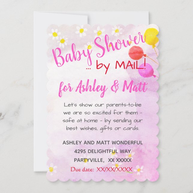 Invitación Baby Girl Daisies Balloons Pink Baby Shower (Anverso)