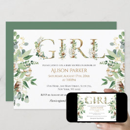 Invitación Baby Girl Elegant Eucalyptus Greeneration Baby Sho