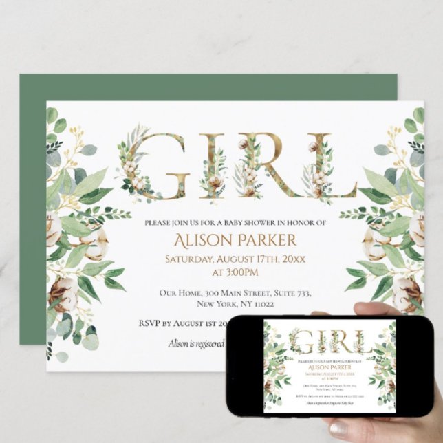 Invitación Baby Girl Elegant Eucalyptus Greeneration Baby Sho (Subido por el creador)