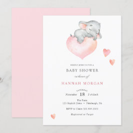 Invitación Baby Girl Elephant Baby Shower