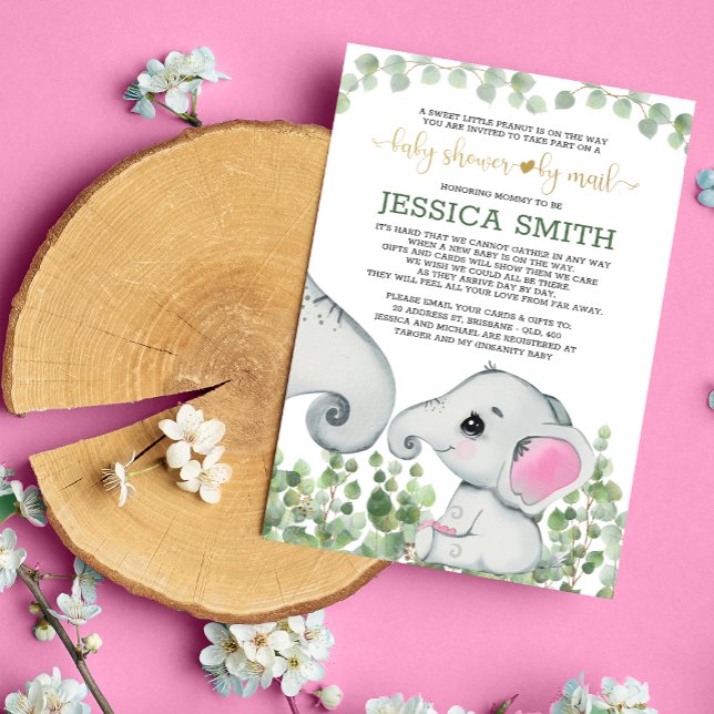 Invitación Baby Girl Elephant Baby Shower Por Correo (Subido por el creador)