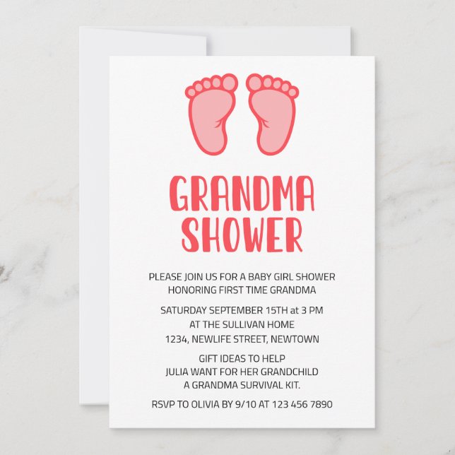 Invitación Baby Girl Feed First Time Grandma Baby Shower (Anverso)